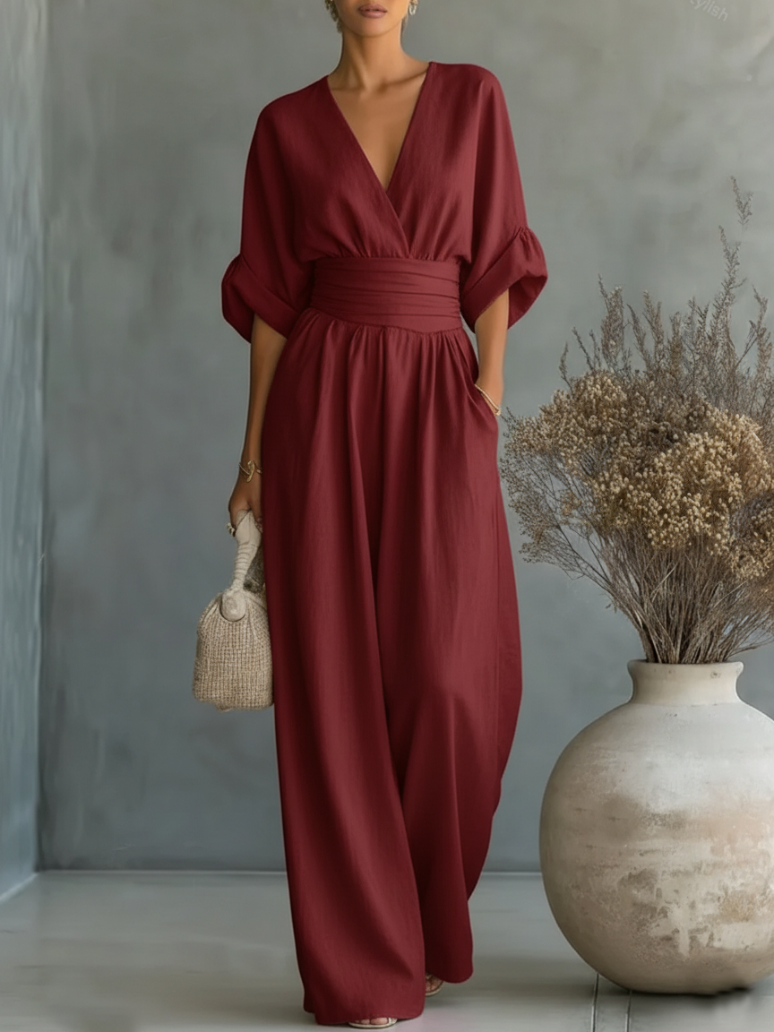 Maja | Elegant V-Neck High-Waisted Jumpsuit