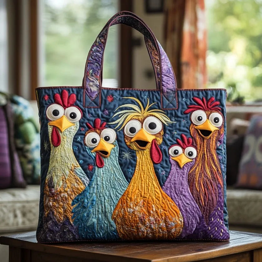 Handmade Tote Bag - Five Colorful Hens