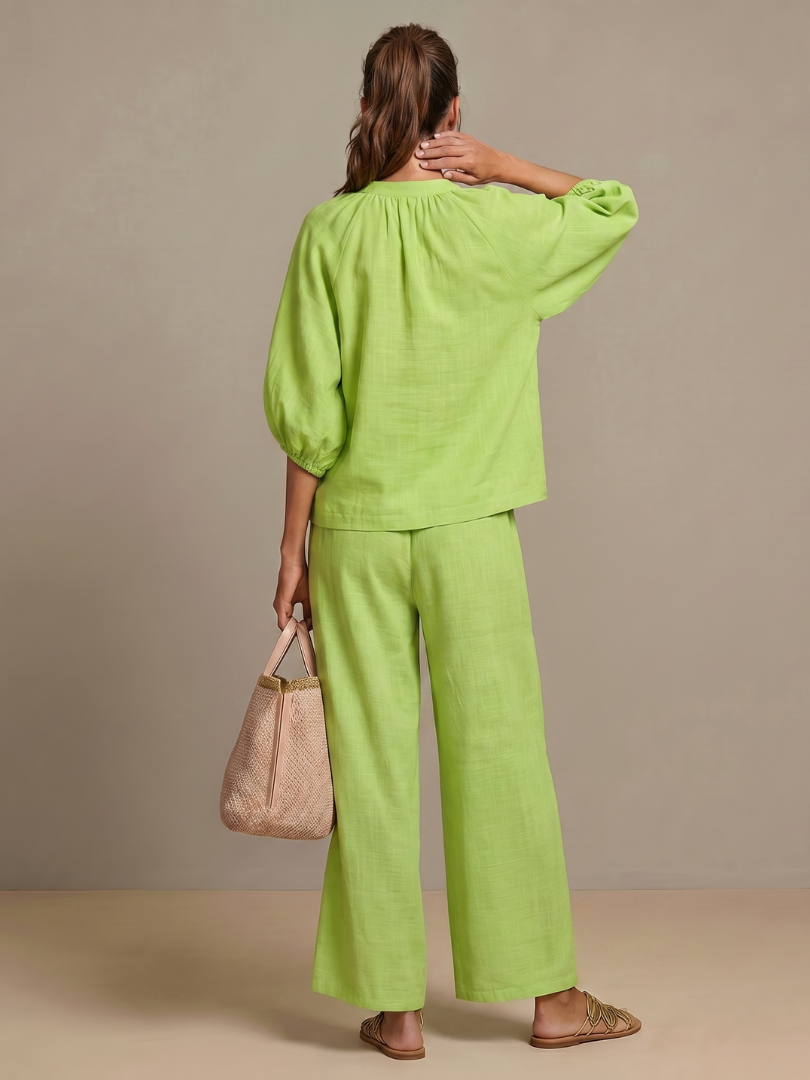 Natalia | Top Blouson with Zipper and Wide Leg Pants
