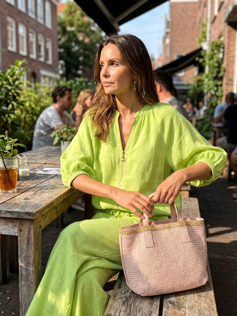 Natalia | Top Blouson with Zipper and Wide Leg Pants