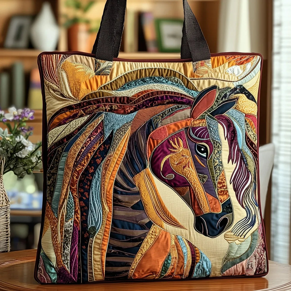 Handmade Tote Bag – Multicolored Mosaic Horse