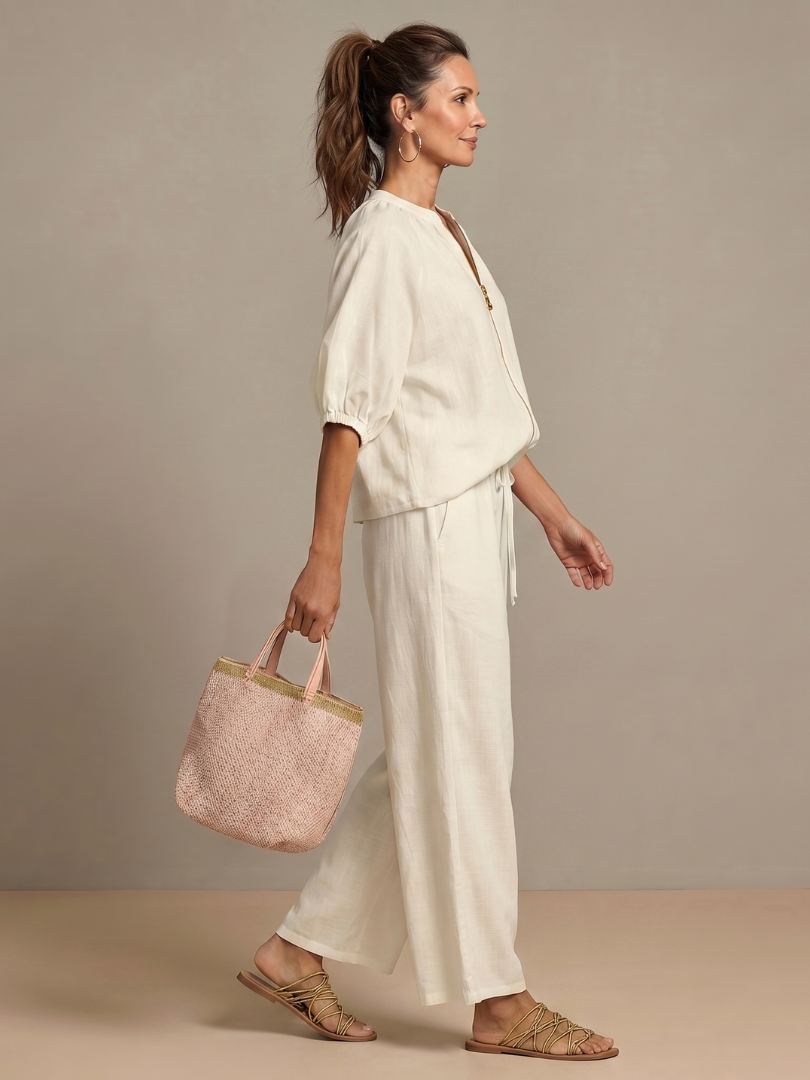 Natalia | Top Blouson with Zipper and Wide Leg Pants