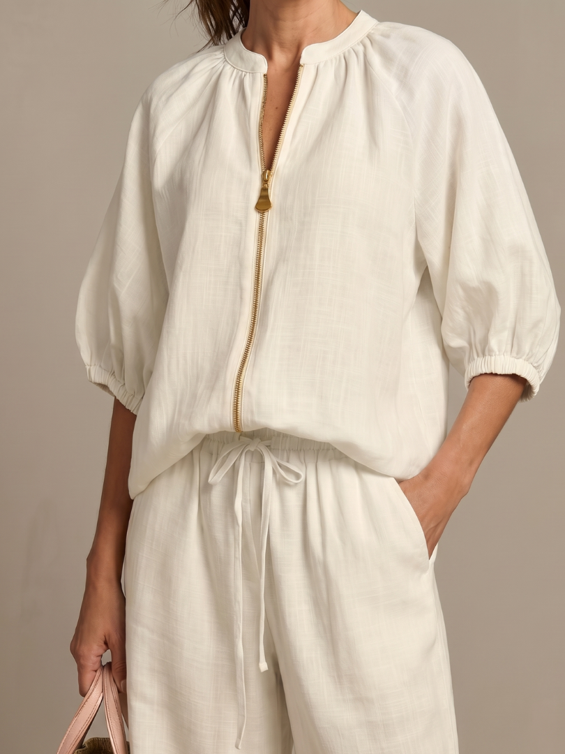 Natalia | Top Blouson with Zipper and Wide Leg Pants