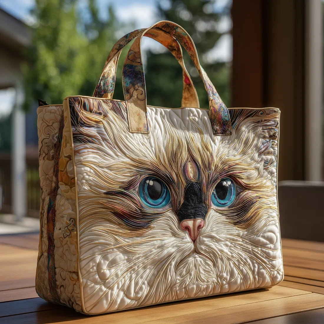 Handmade Tote Bag - White Cat with Blue Eyes