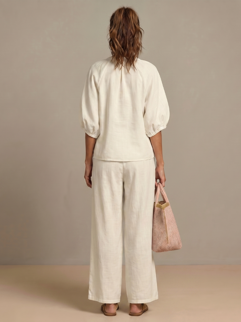 Natalia | Top Blouson with Zipper and Wide Leg Pants