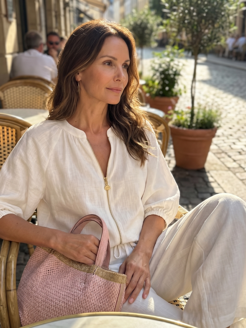 Natalia | Top Blouson with Zipper and Wide Leg Pants