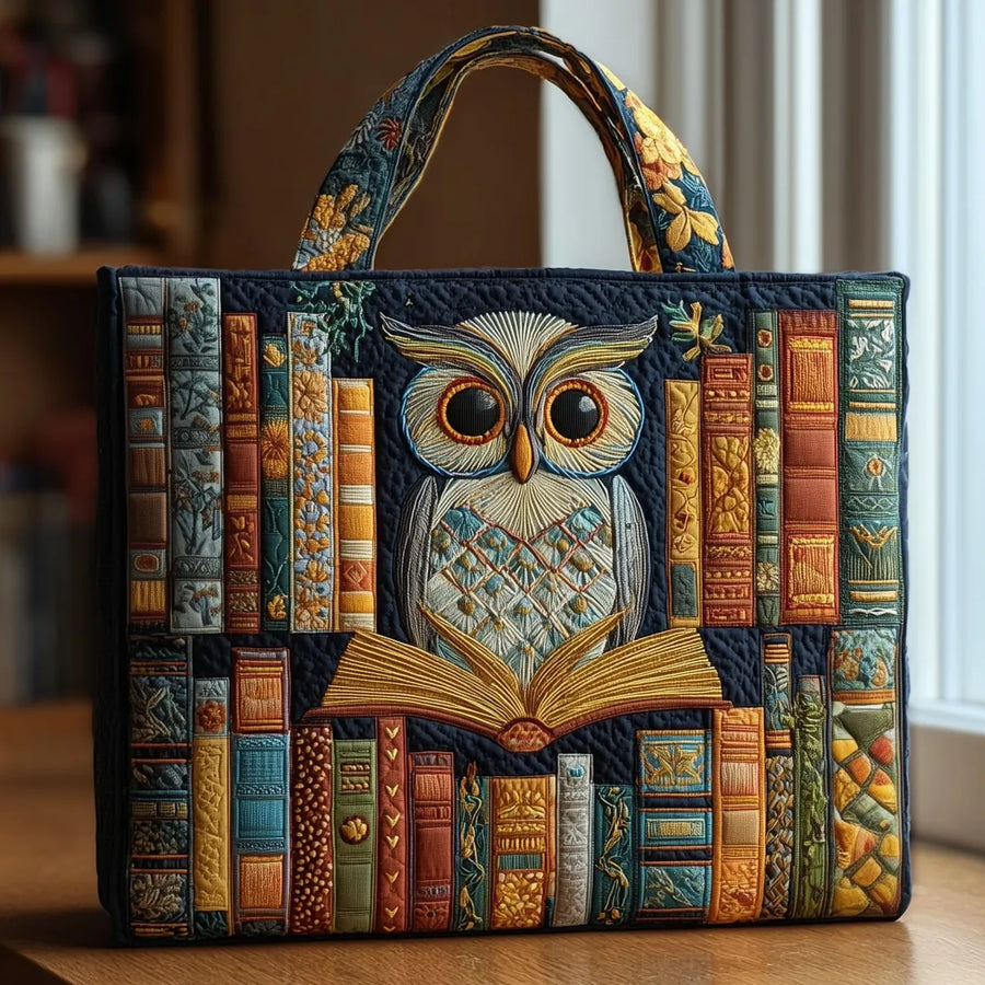Handmade Tote Bag - Owl and Antique Books
