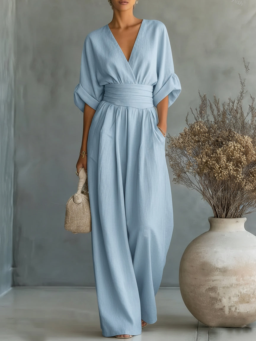 Maja | Elegant V-Neck High-Waisted Jumpsuit