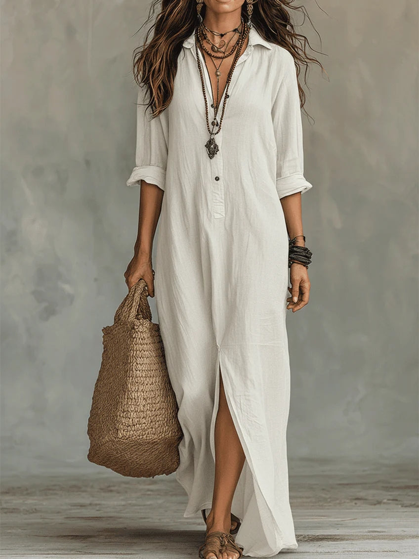 Alessia - Elegant Black Maxi Dress with Buttons
