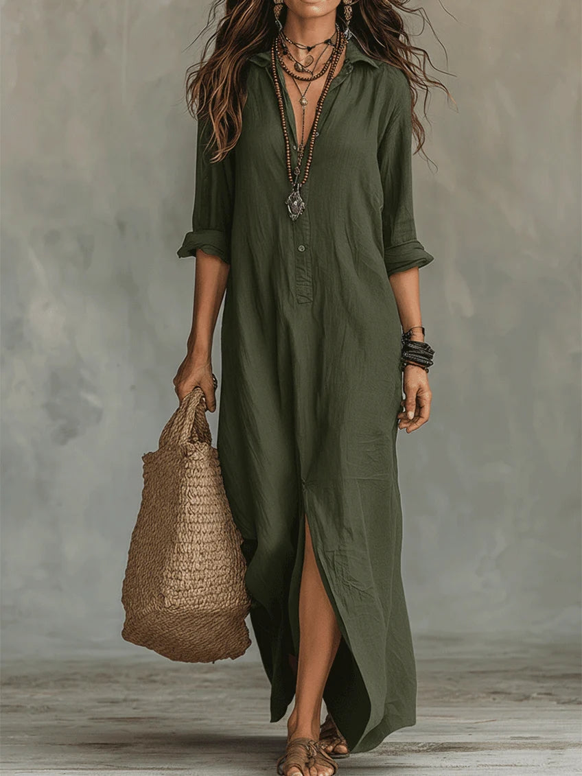 Alessia - Elegant Black Maxi Dress with Buttons