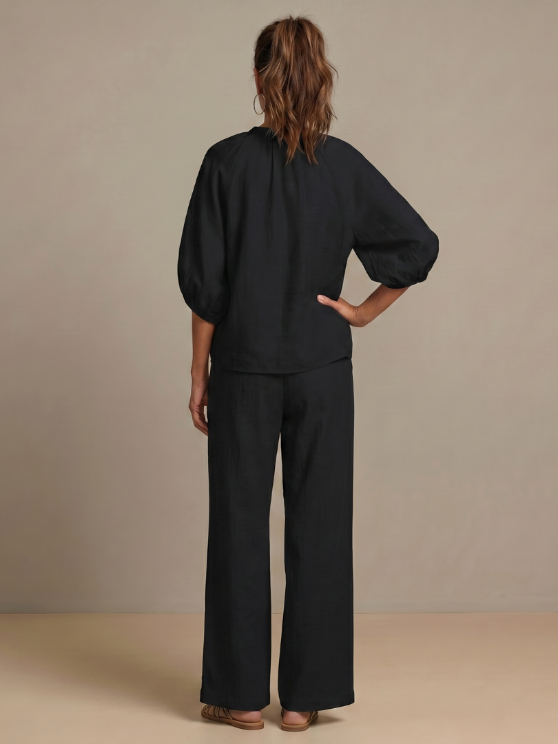 Natalia | Top Blouson with Zipper and Wide Leg Pants