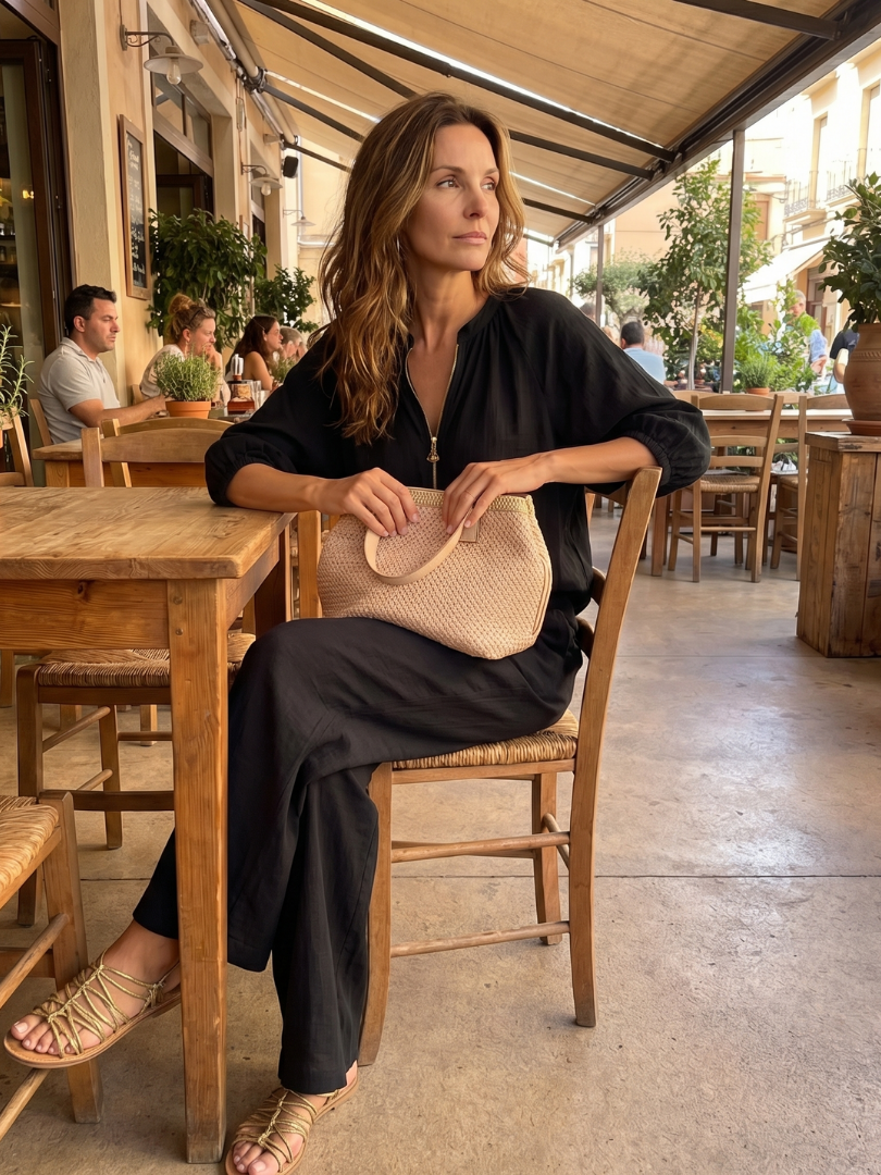 Natalia | Top Blouson with Zipper and Wide Leg Pants