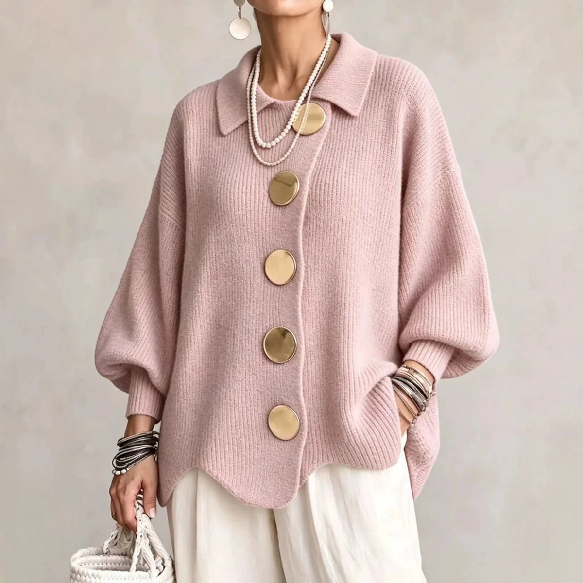 Margaret - Oversized Collared Button Cardigan