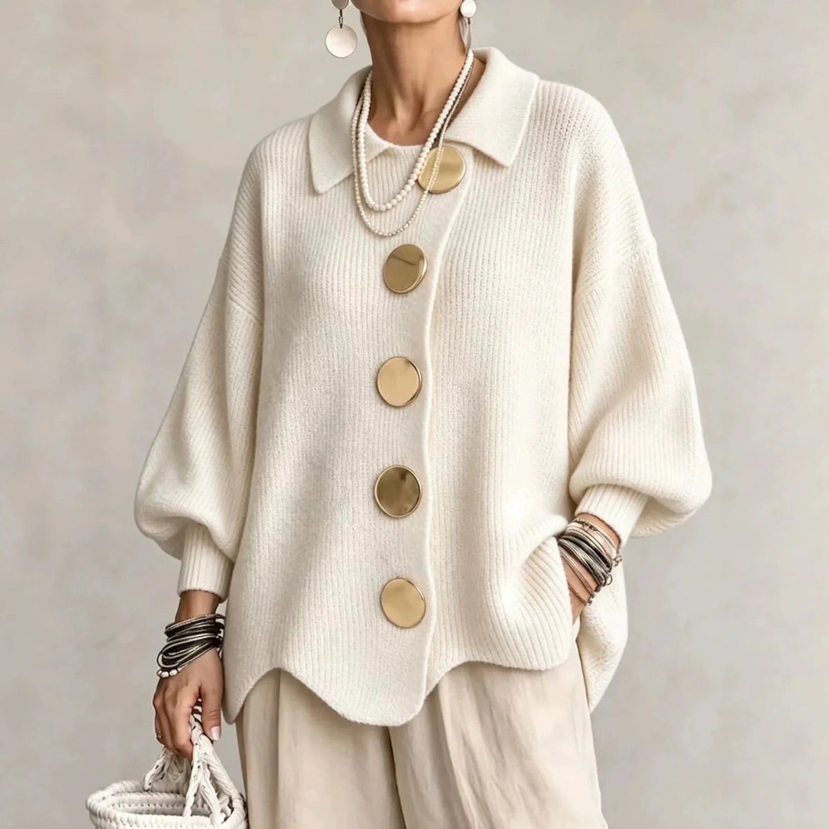Margaret - Oversized Collared Button Cardigan