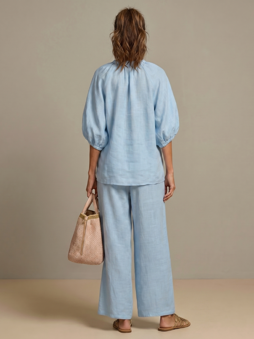 Natalia | Top Blouson with Zipper and Wide Leg Pants