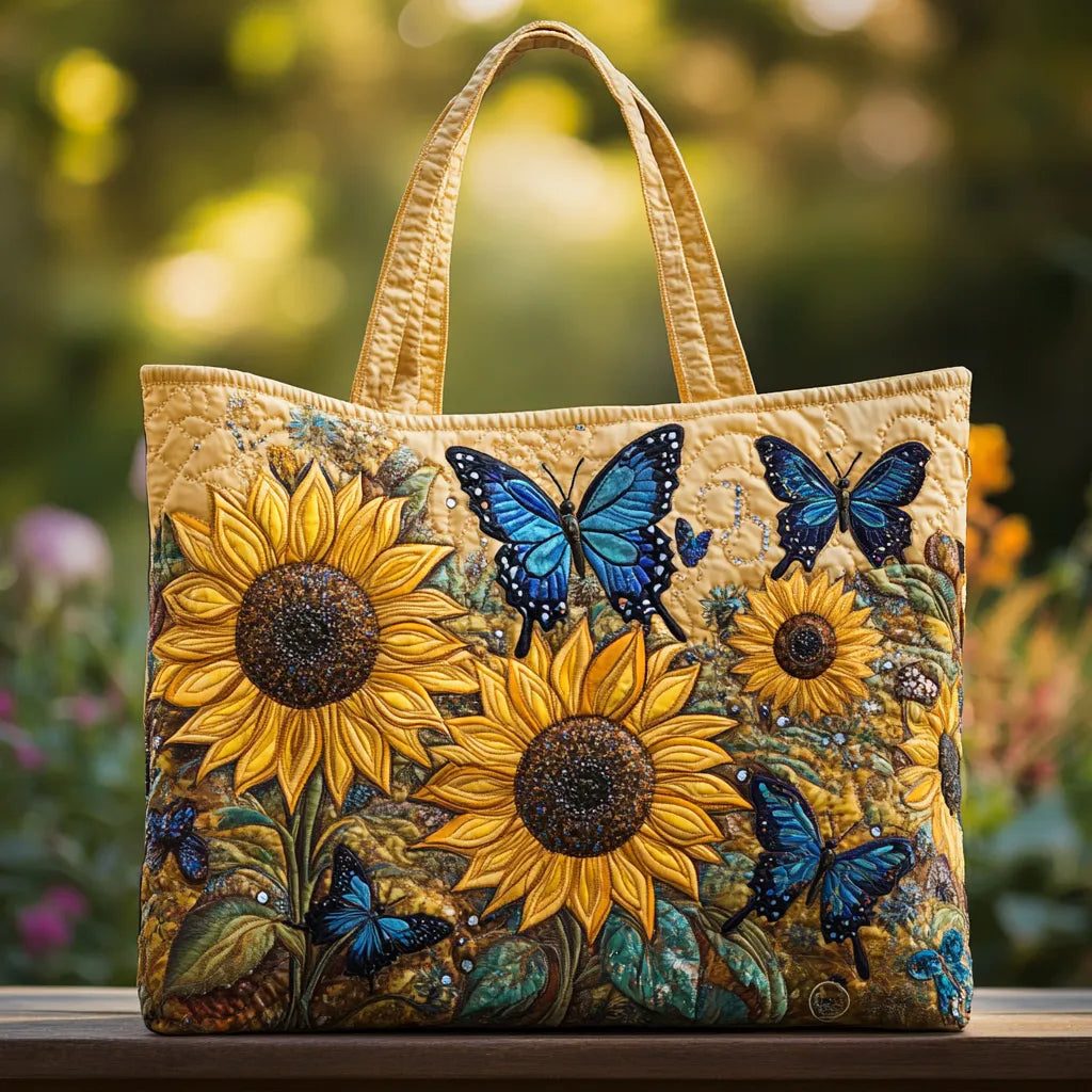 Handmade Tote Bag - Sunflowers and Blue Butterflies