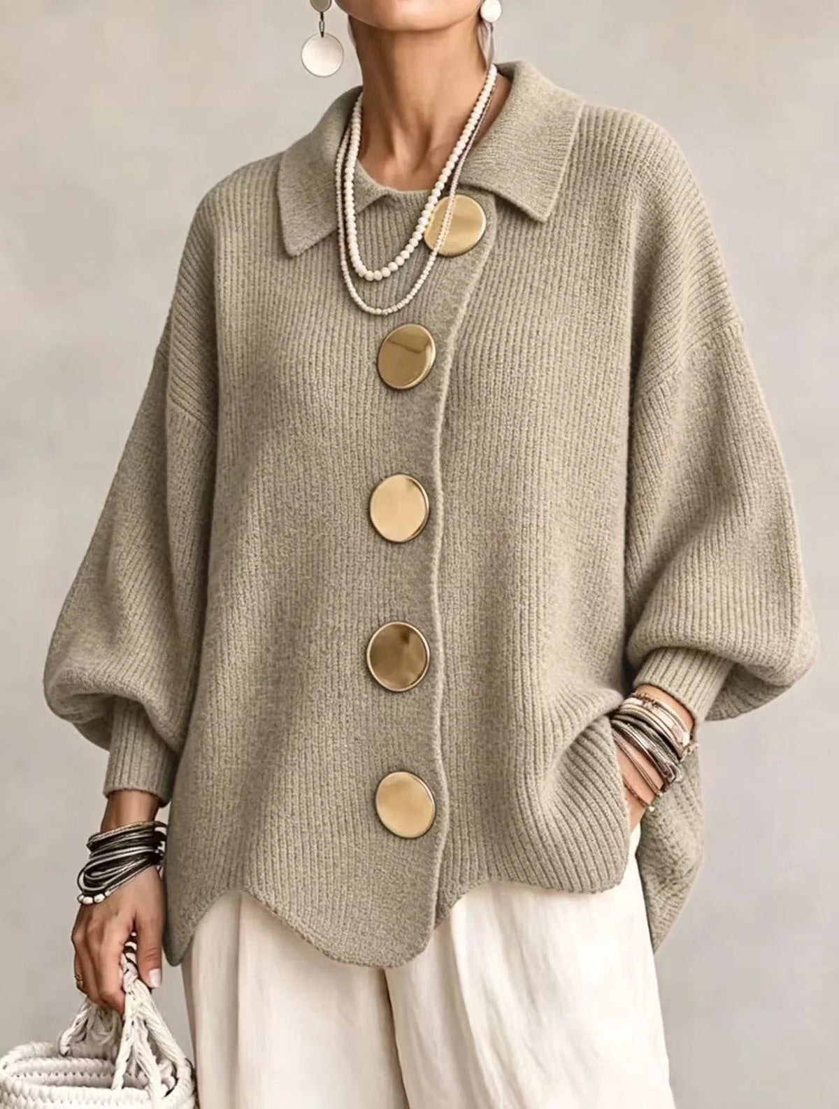 Margaret - Oversized Collared Button Cardigan
