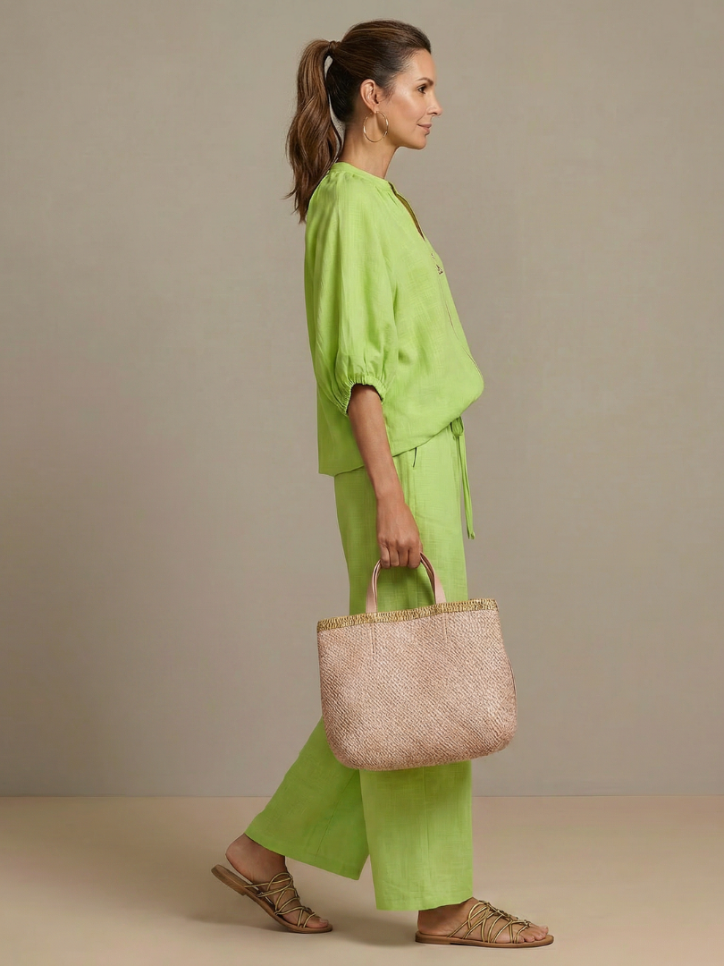 Natalia | Top Blouson with Zipper and Wide Leg Pants