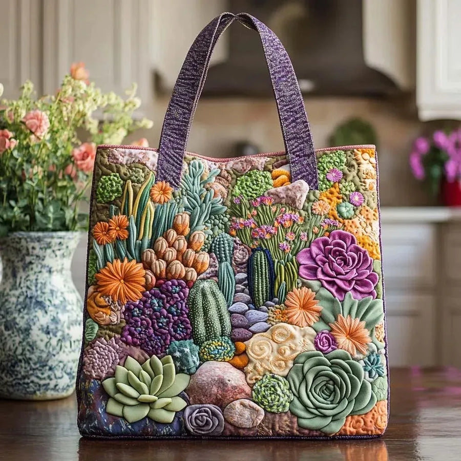 Handmade Tote Bag - Succulent Plant Garden