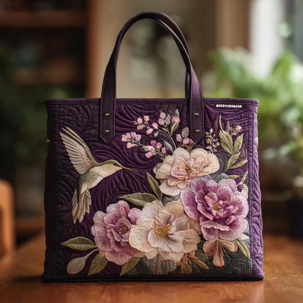 Quilted Artisan Bag - Hummingbird and Orchids