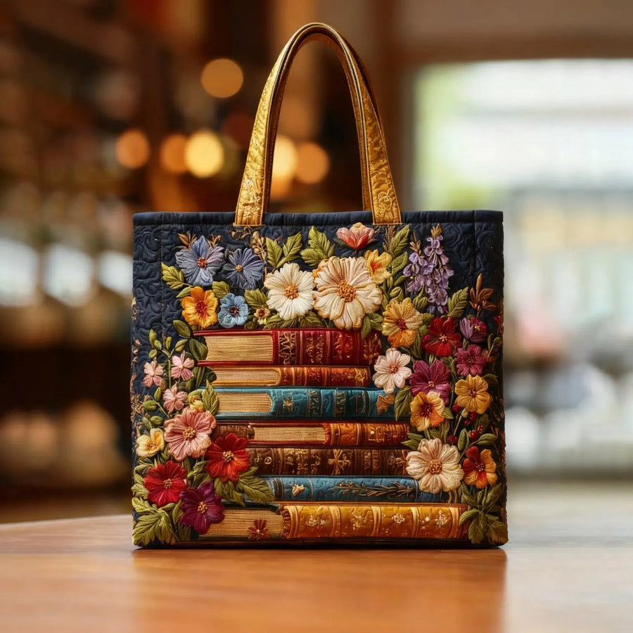 Handmade Tote Bag – Floral Print and Books