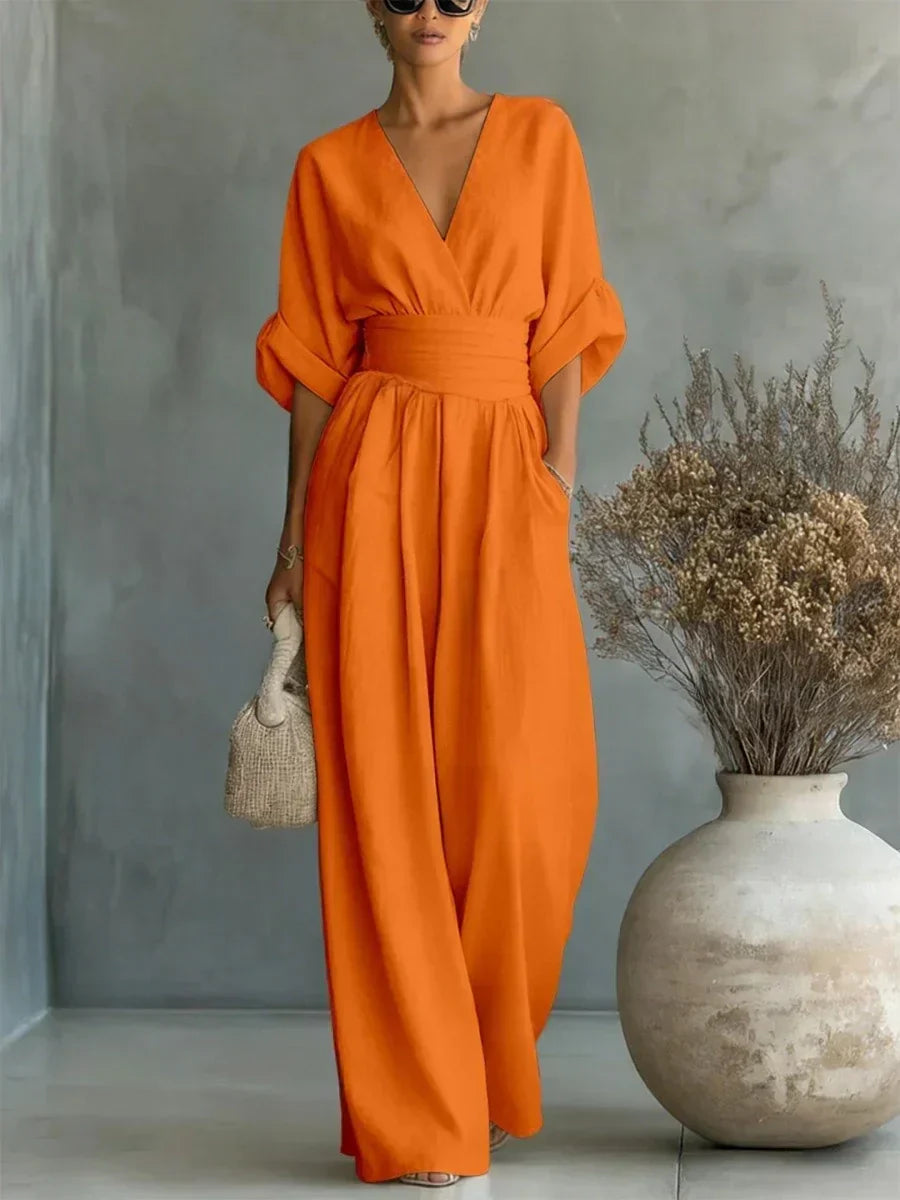 Maja | Elegant V-Neck High-Waisted Jumpsuit