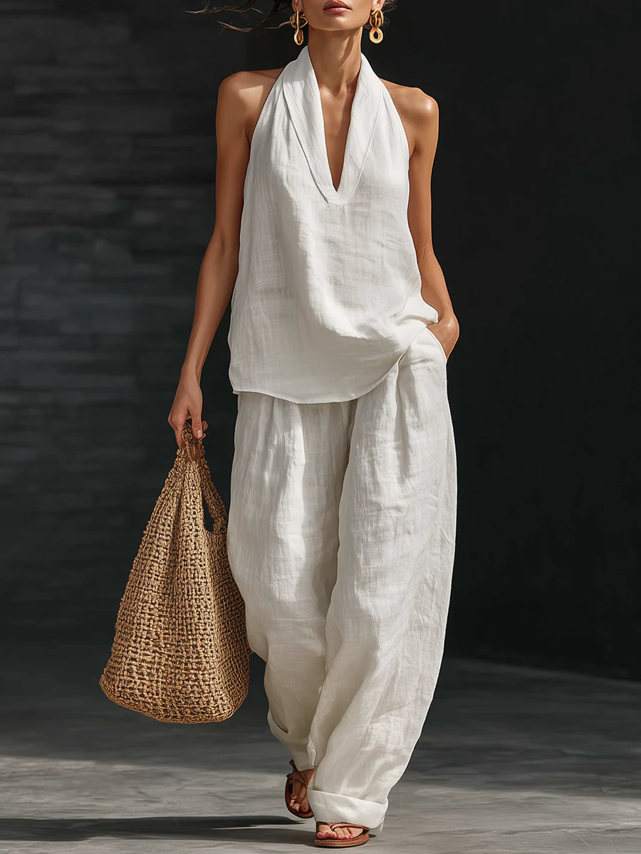 Carlotta — Elegant Sleeveless Set with Wide Pants