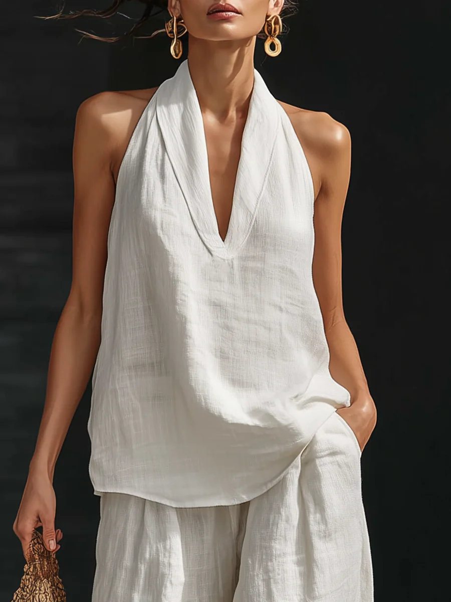 Carlotta — Elegant Sleeveless Set with Wide Pants