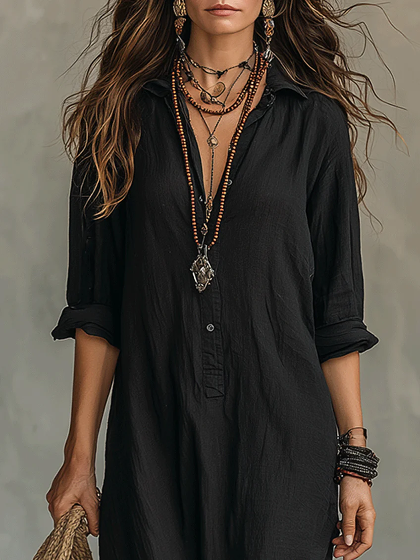 Alessia - Elegant Black Maxi Dress with Buttons
