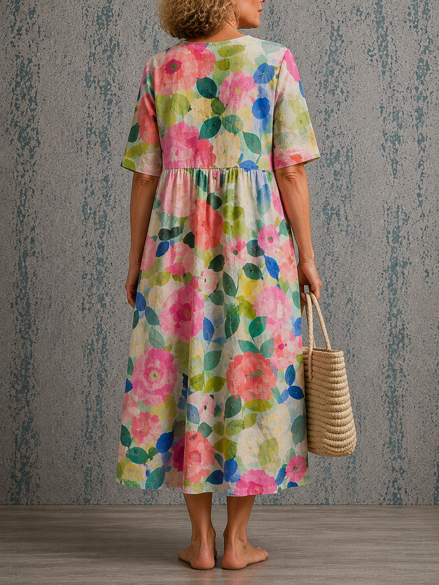 Susan™ | Half Sleeve Linen Dress