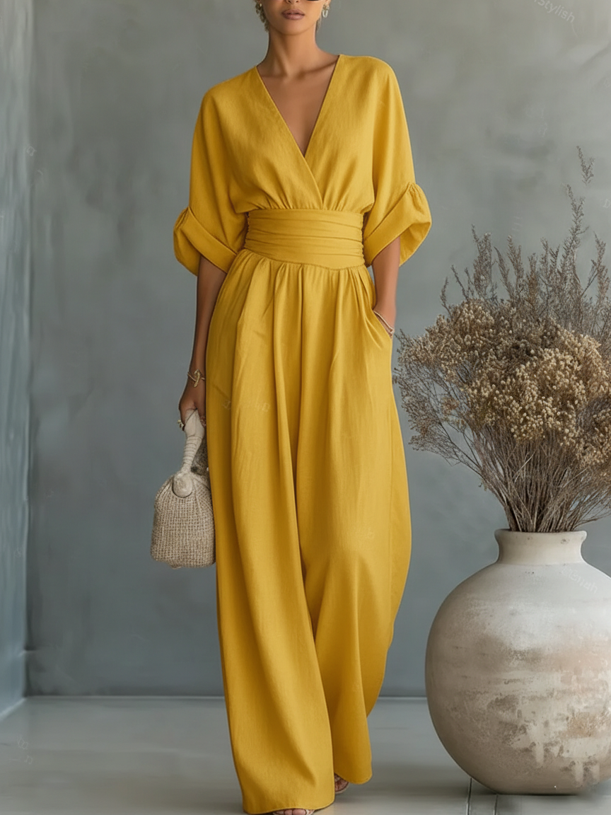 Maja | Elegant V-Neck High-Waisted Jumpsuit