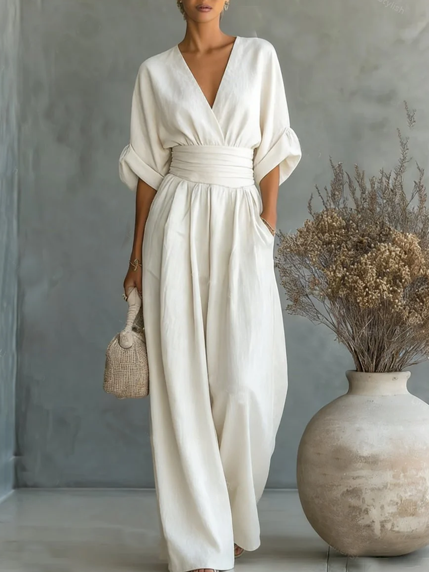 Maja | Elegant V-Neck High-Waisted Jumpsuit