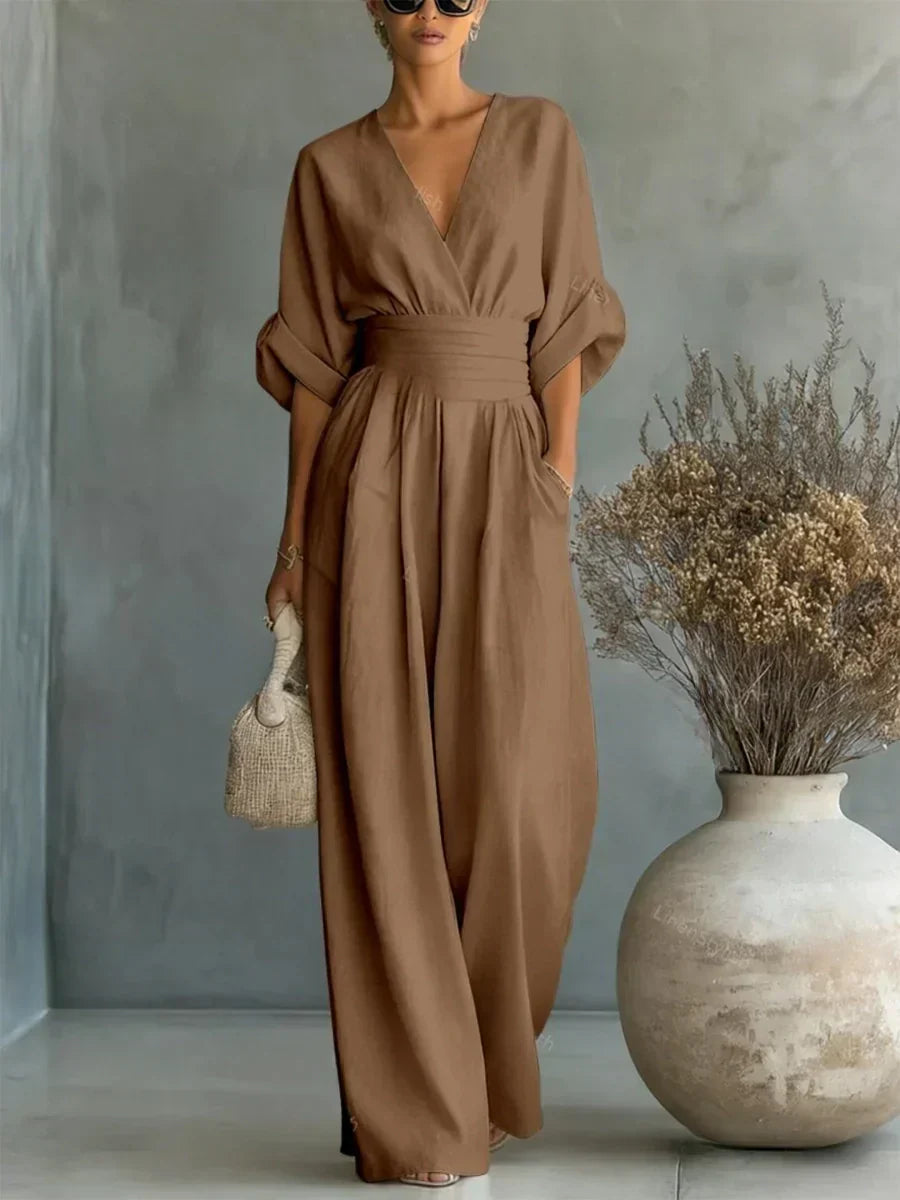 Maja | Elegant V-Neck High-Waisted Jumpsuit