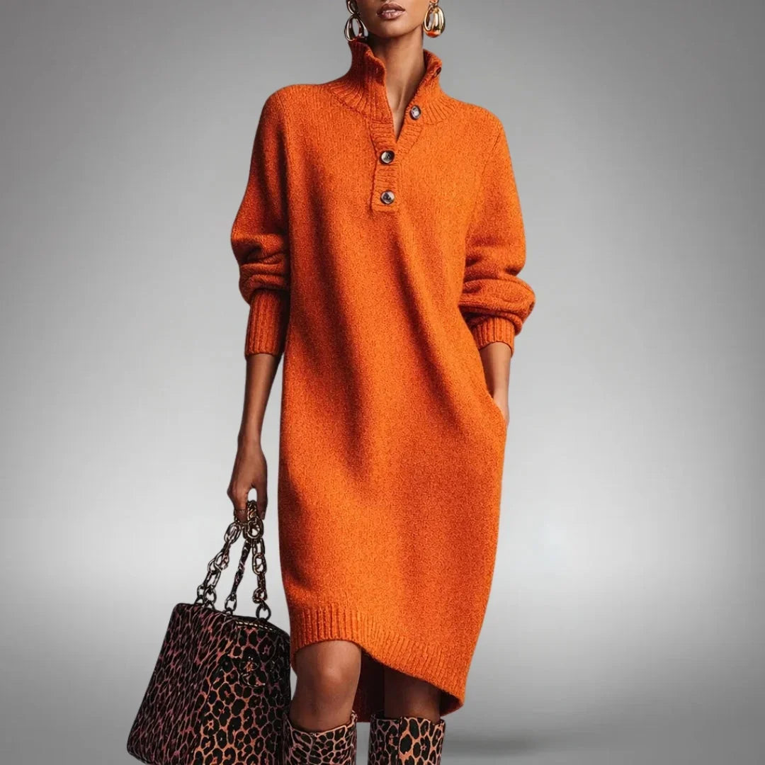 Jess | Button-Collar Knit Midi Dress