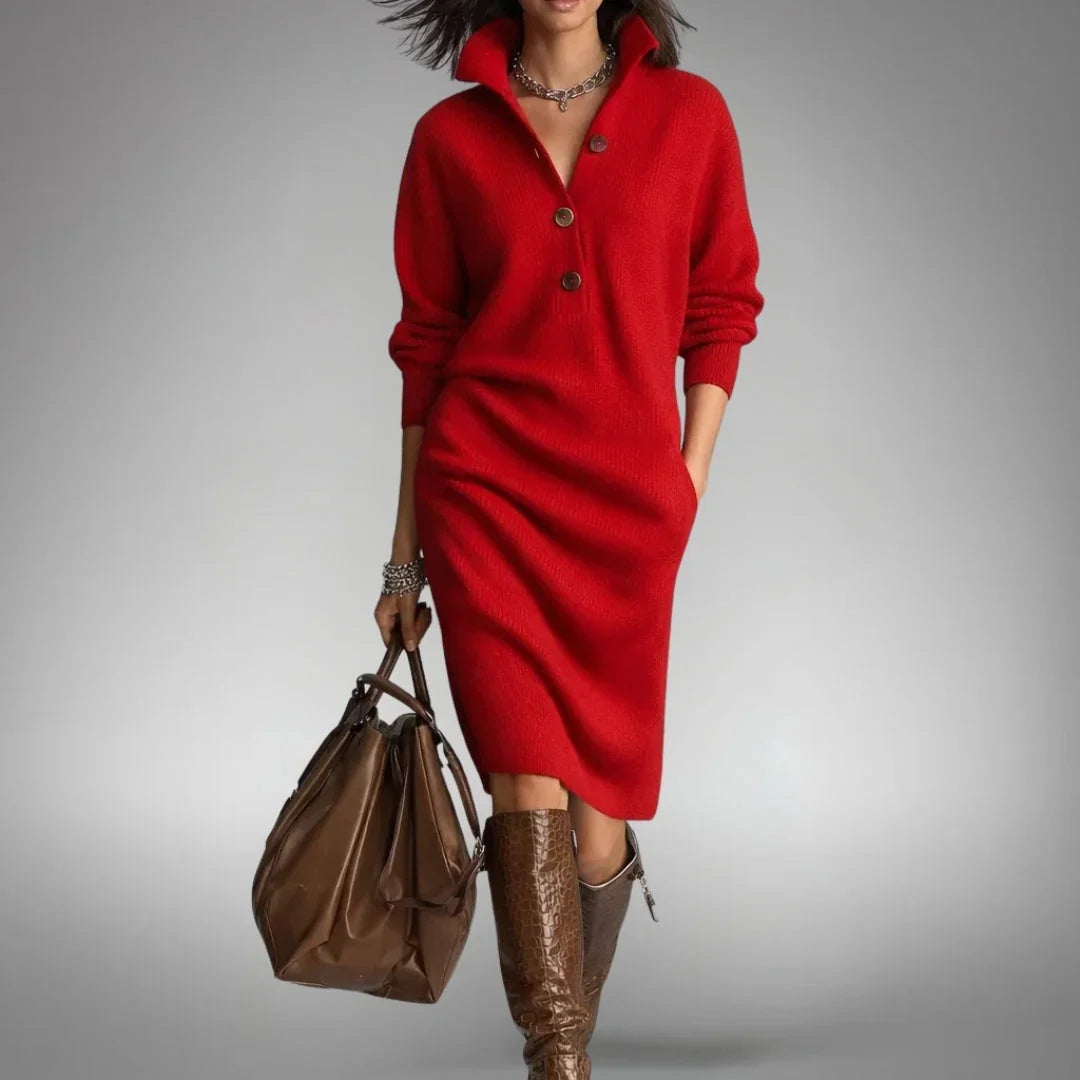 Jess | Button-Collar Knit Midi Dress