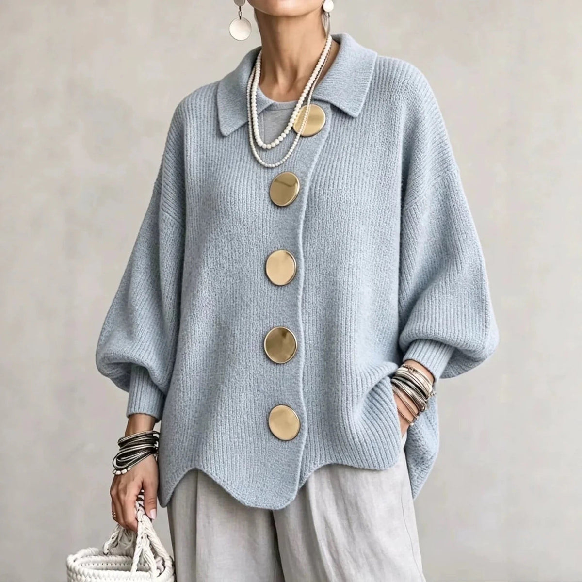 Margaret - Oversized Collared Button Cardigan