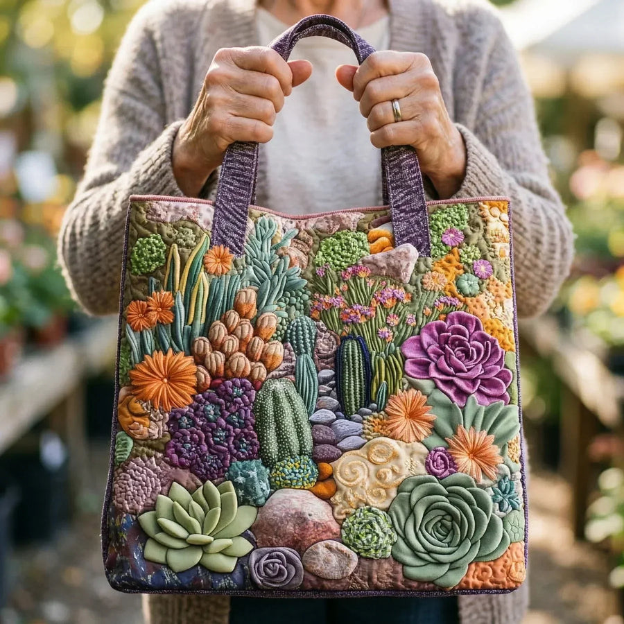 Handmade Tote Bag - Succulent Plant Garden