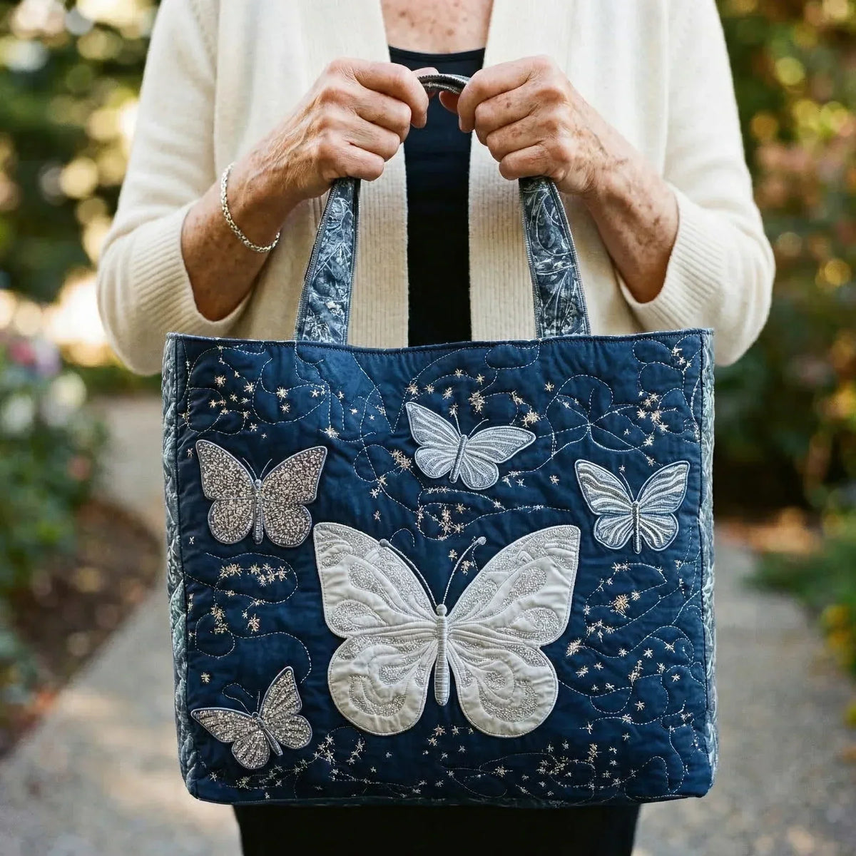 Handmade Tote Bag - Silver Butterfly