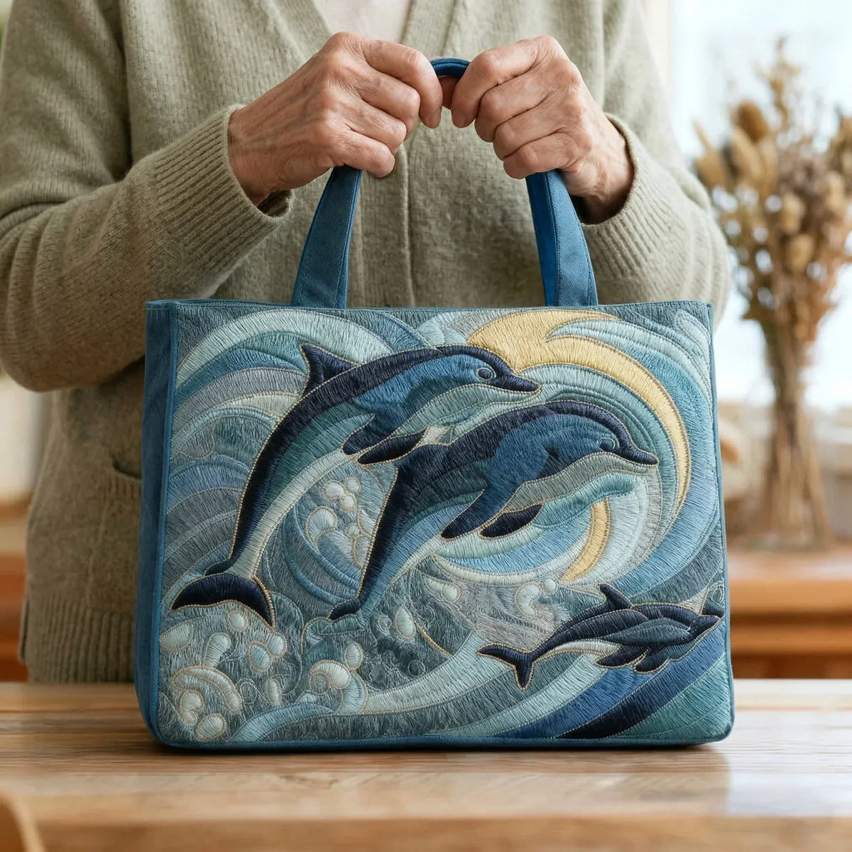 Handcrafted Tote Bag - Ocean Dolphin