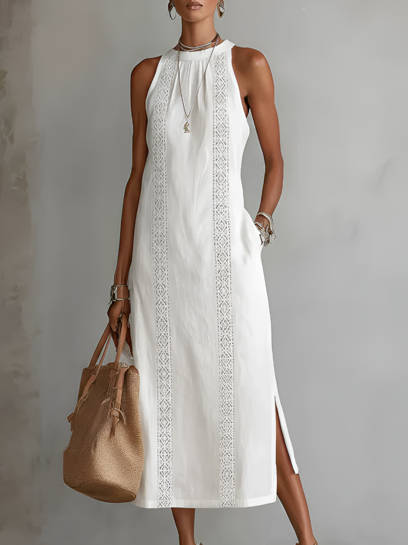 Jimena | Relaxed Embroidered Midi Dress with Mandarin Collar