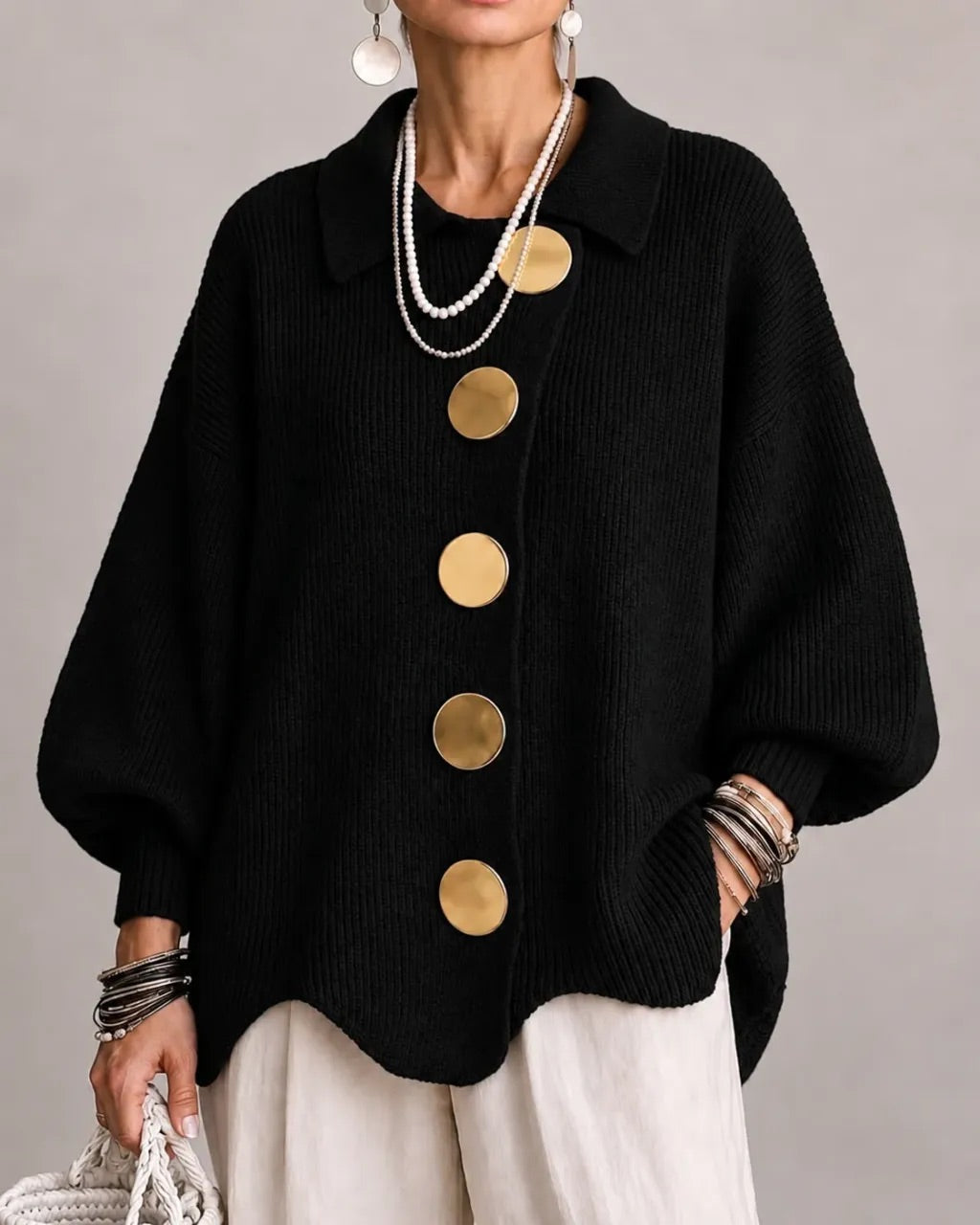 Margaret - Oversized Collared Button Cardigan