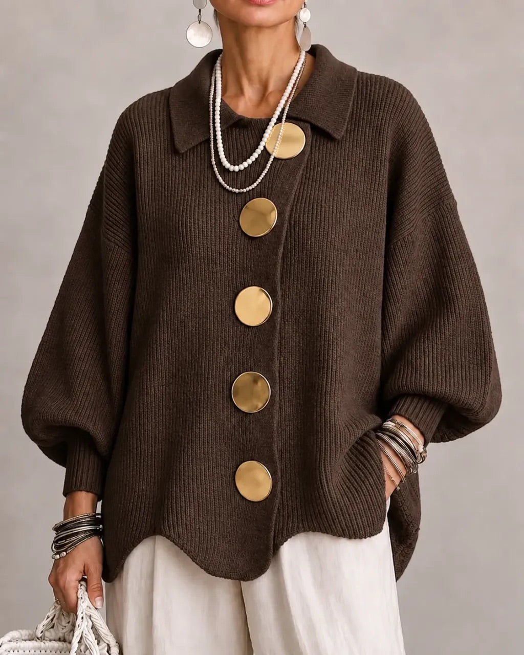 Margaret - Oversized Collared Button Cardigan