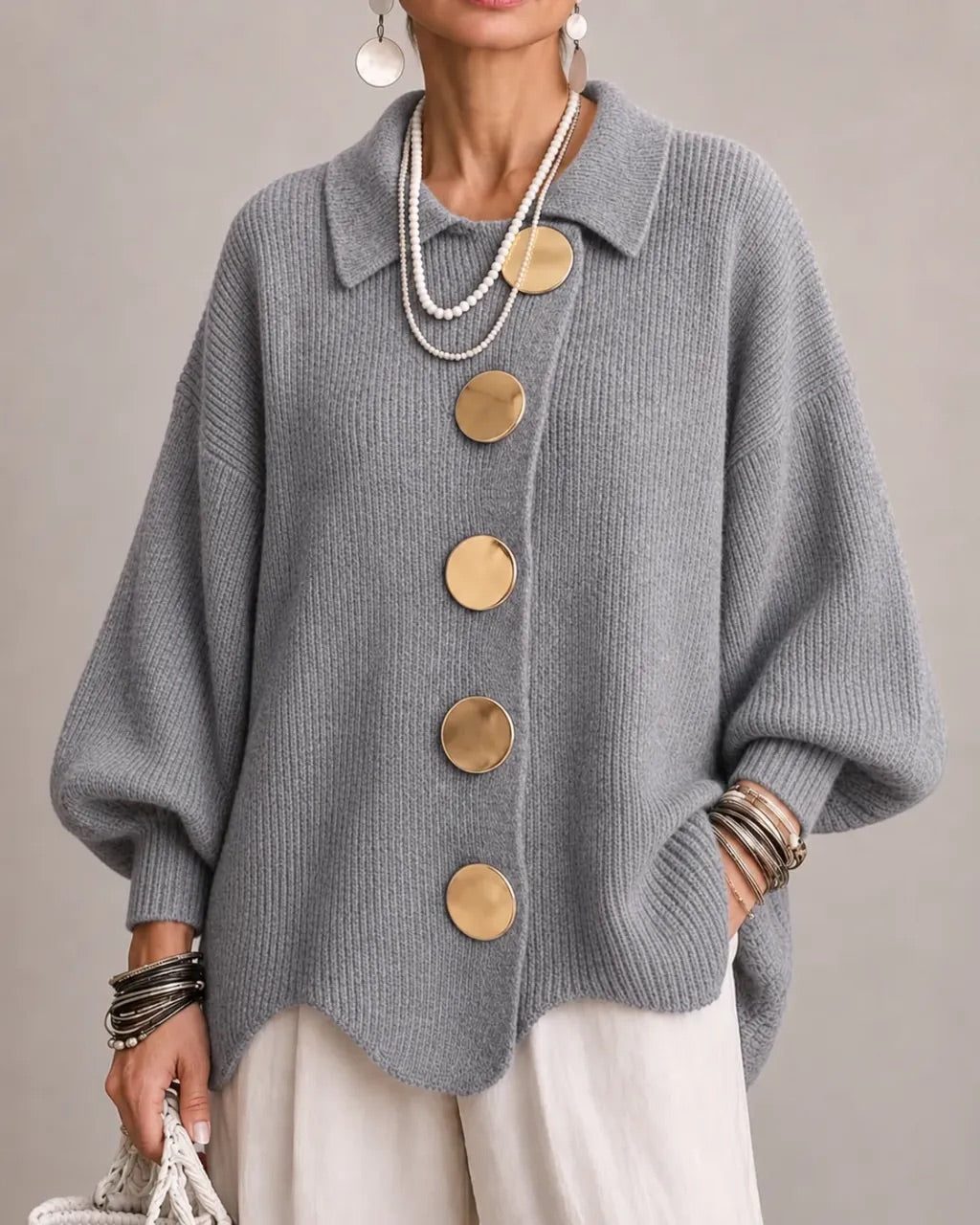 Margaret - Oversized Collared Button Cardigan