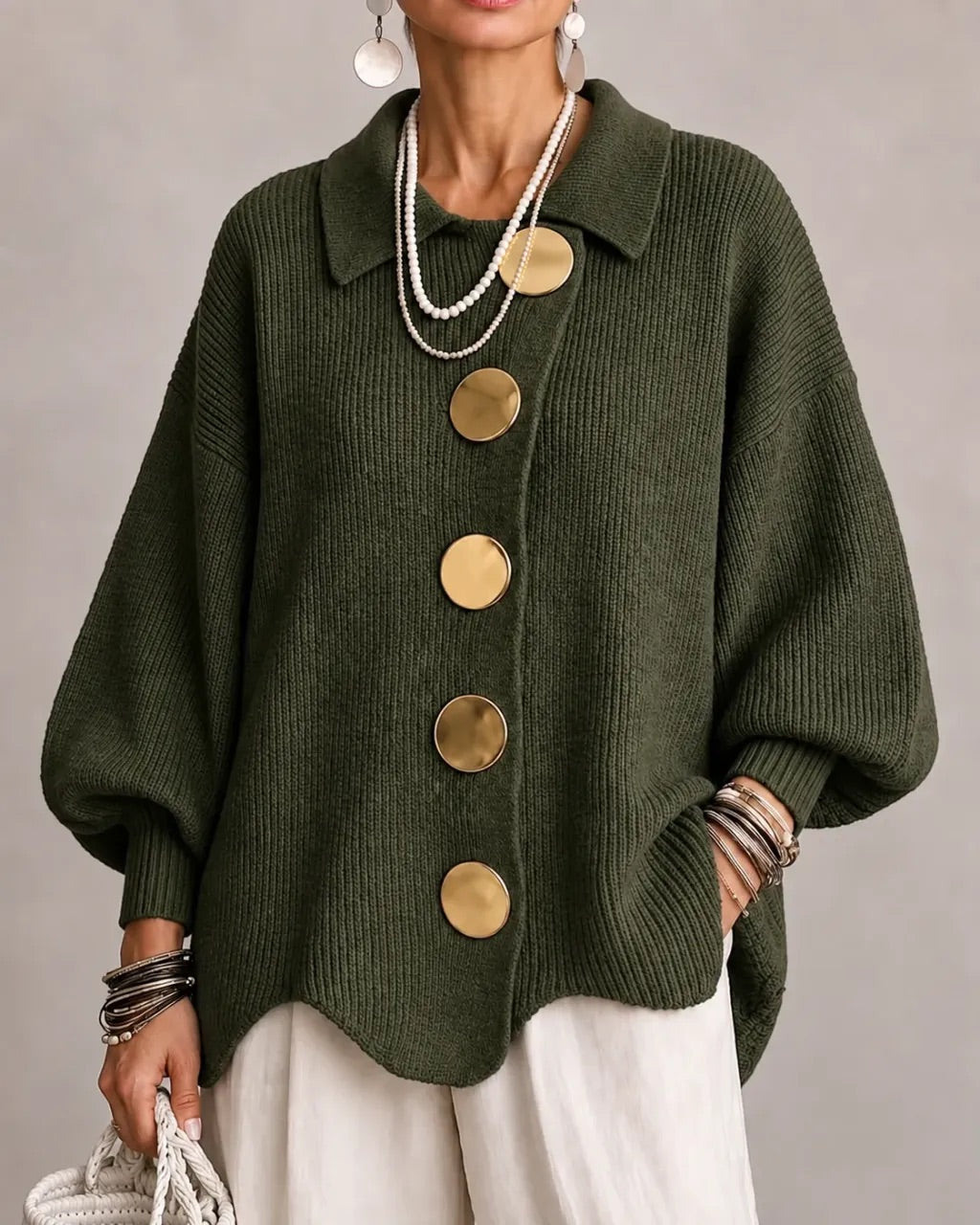 Margaret - Oversized Collared Button Cardigan