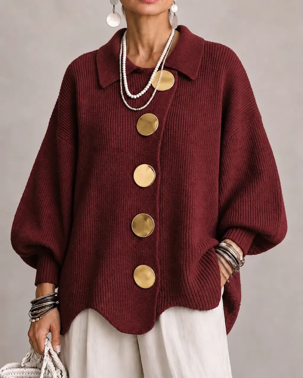 Margaret - Oversized Collared Button Cardigan