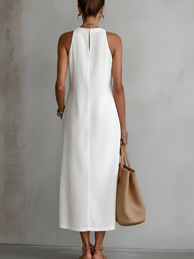 Jimena | Relaxed Embroidered Midi Dress with Mandarin Collar