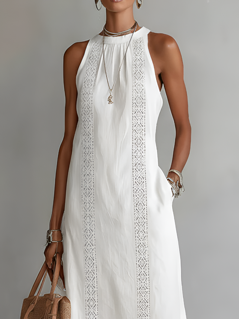 Jimena | Relaxed Embroidered Midi Dress with Mandarin Collar