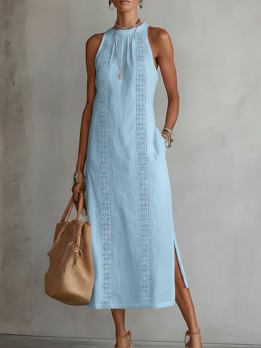 Jimena | Relaxed Embroidered Midi Dress with Mandarin Collar
