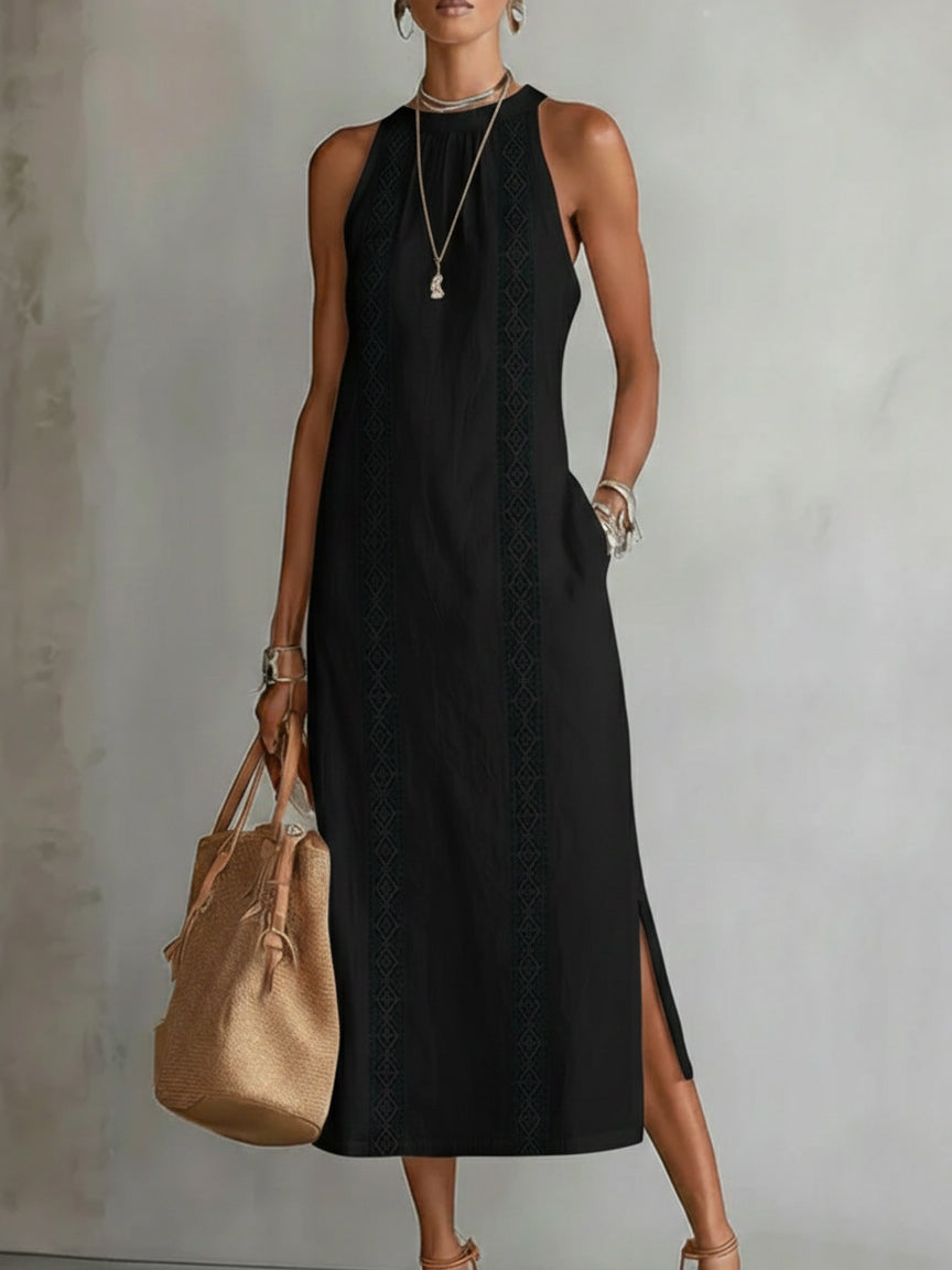 Jimena | Relaxed Embroidered Midi Dress with Mandarin Collar