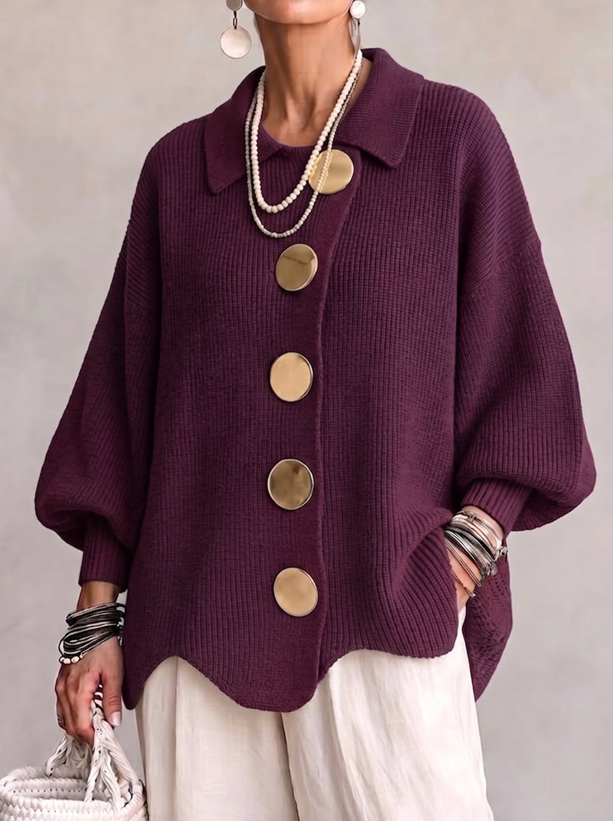 Margaret - Oversized Collared Button Cardigan